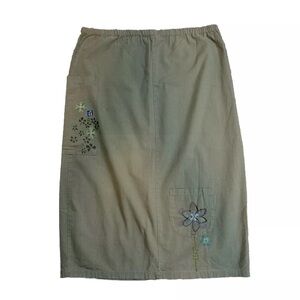 Vtg Blue Fish Olive Green Maxi Skirt Size‎ 2 Pockets Lagenlook Artsy 18-22W